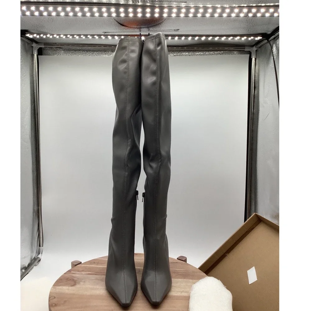Steve Madden Grey Over The Knee Thigh High Pointed Toe‎ Stiletto Boots Womens